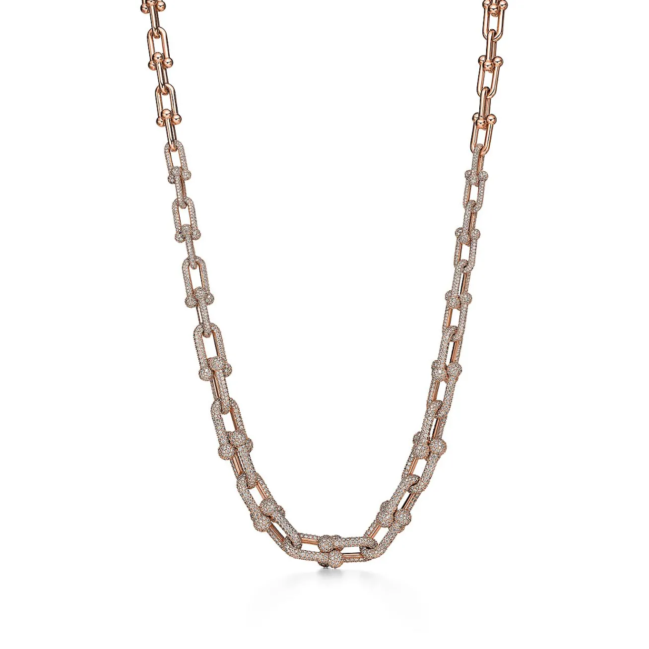 Tiffany & Co. Tiffany HardWear Graduated Link Necklace in Rose Gold with Pavé Diamonds | ^ Necklaces & Pendants|Rose Gold Jewelry