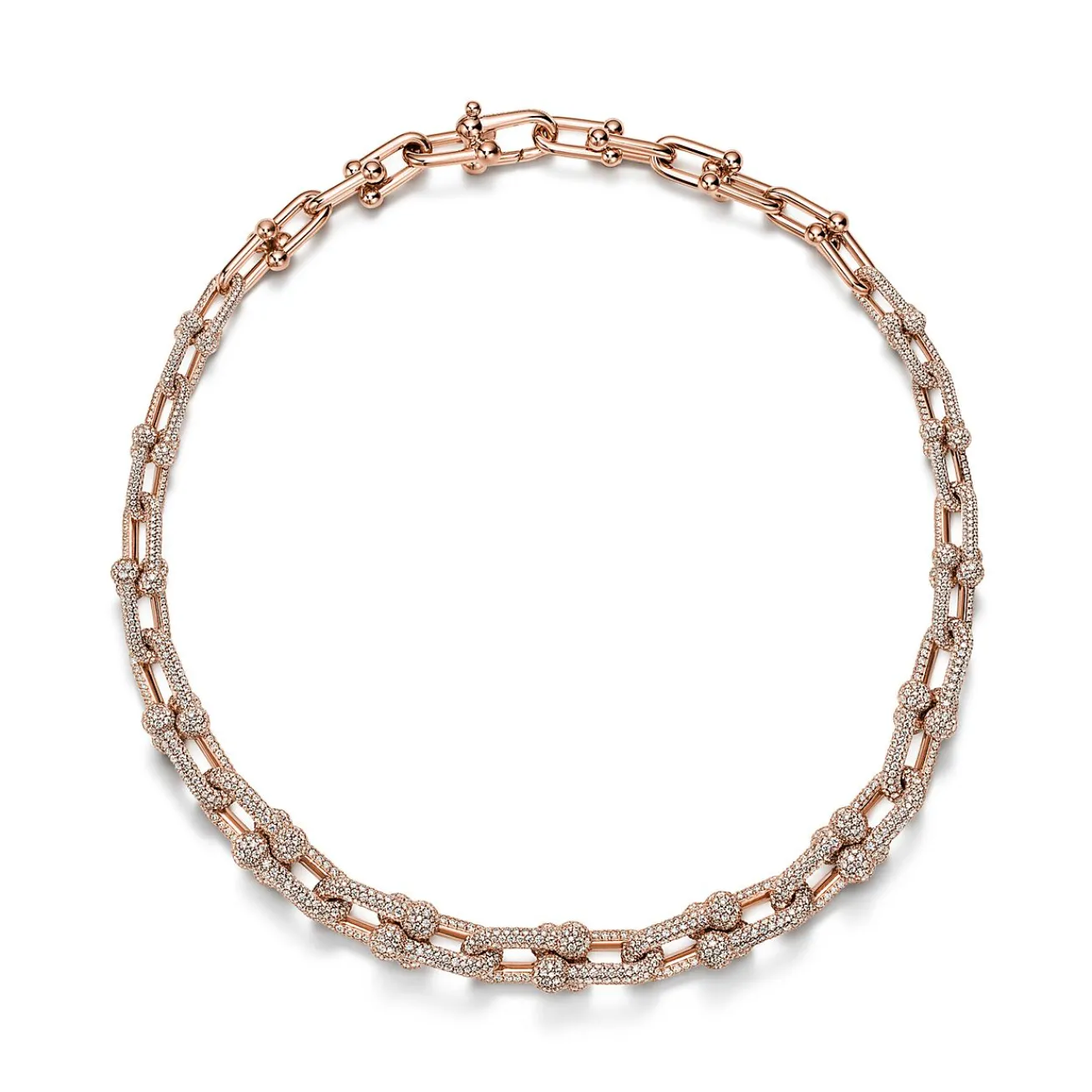 Tiffany & Co. Tiffany HardWear Graduated Link Necklace in Rose Gold with Pavé Diamonds | ^ Necklaces & Pendants|Rose Gold Jewelry