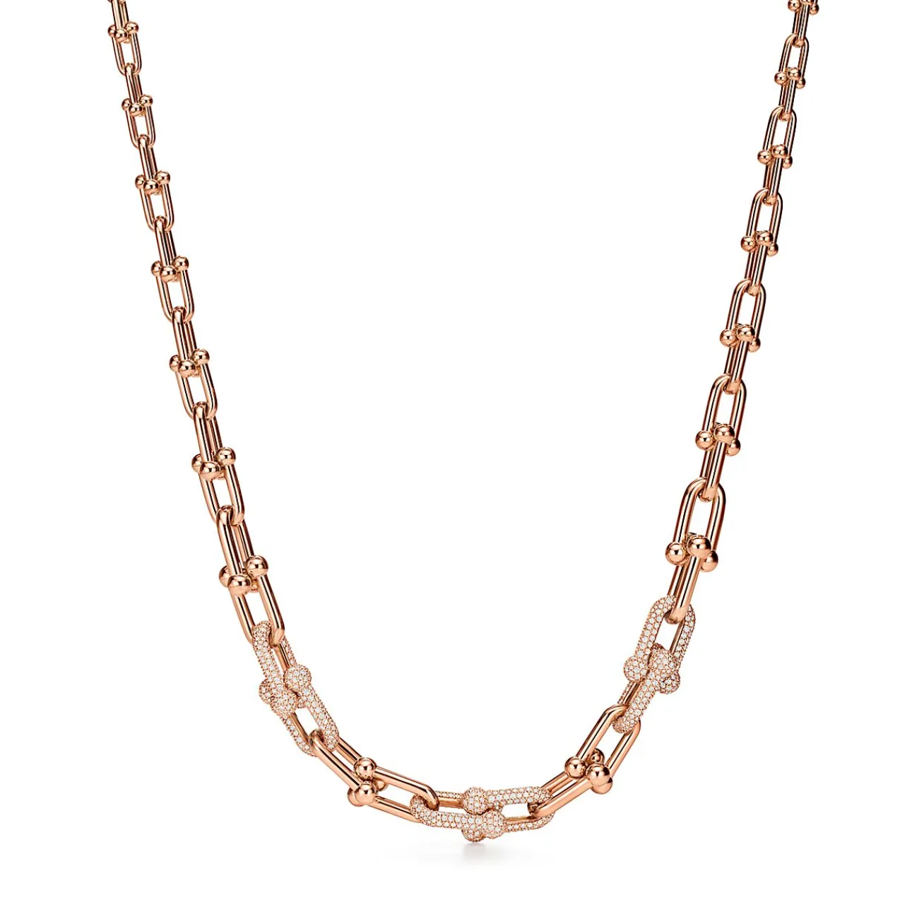 Tiffany & Co. Tiffany HardWear graduated link necklace in 18k rose gold with pavé diamonds. | ^ Necklaces & Pendants|Rose Gold Jewelry