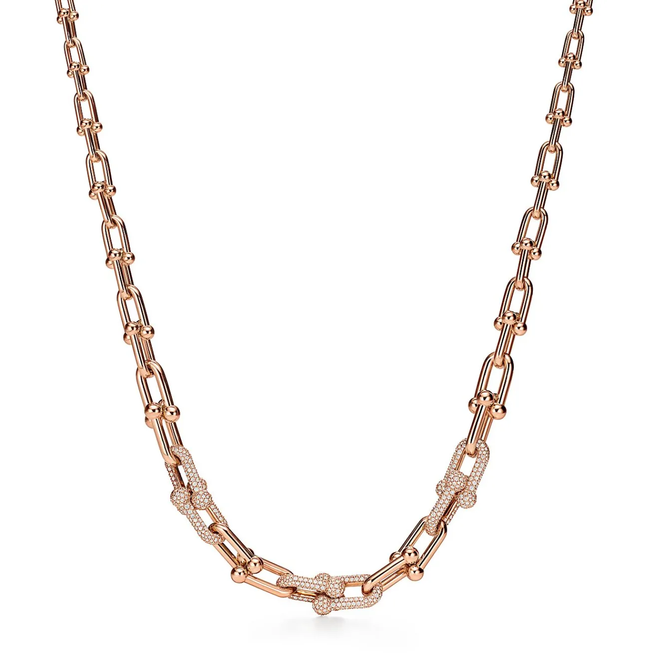 Tiffany & Co. Tiffany HardWear graduated link necklace in 18k rose gold with pavé diamonds. | ^ Necklaces & Pendants|Rose Gold Jewelry