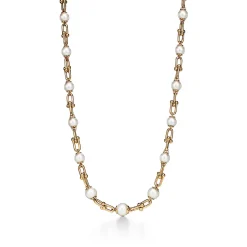 Tiffany & Co. Tiffany HardWear Graduated Link Necklace in Yellow Gold with Freshwater Pearls | ^ Necklaces & Pendants|New Jewelry
