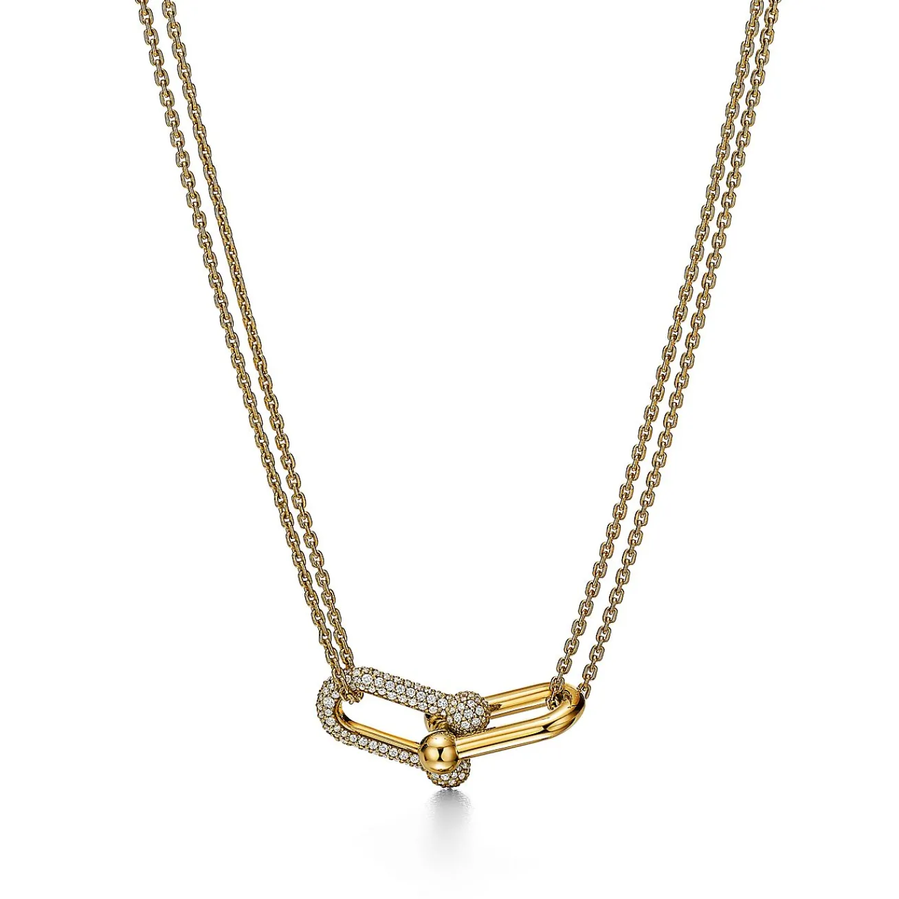 Tiffany & Co. Tiffany HardWear Large Double Link Pendant in Yellow Gold with Pavé Diamonds | ^ Necklaces & Pendants|Gold Jewelry