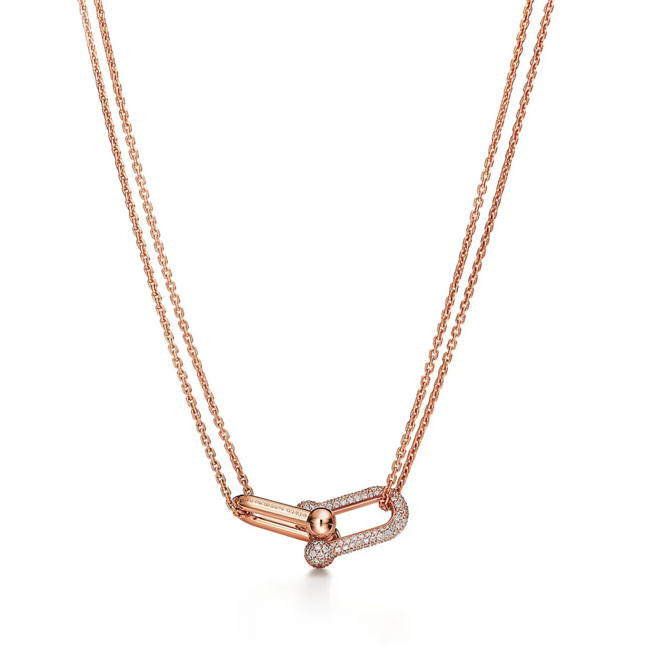 Tiffany & Co. Tiffany HardWear Large Double Link Pendant in Rose Gold with Pavé Diamonds | ^ Necklaces & Pendants|Gifts for Her