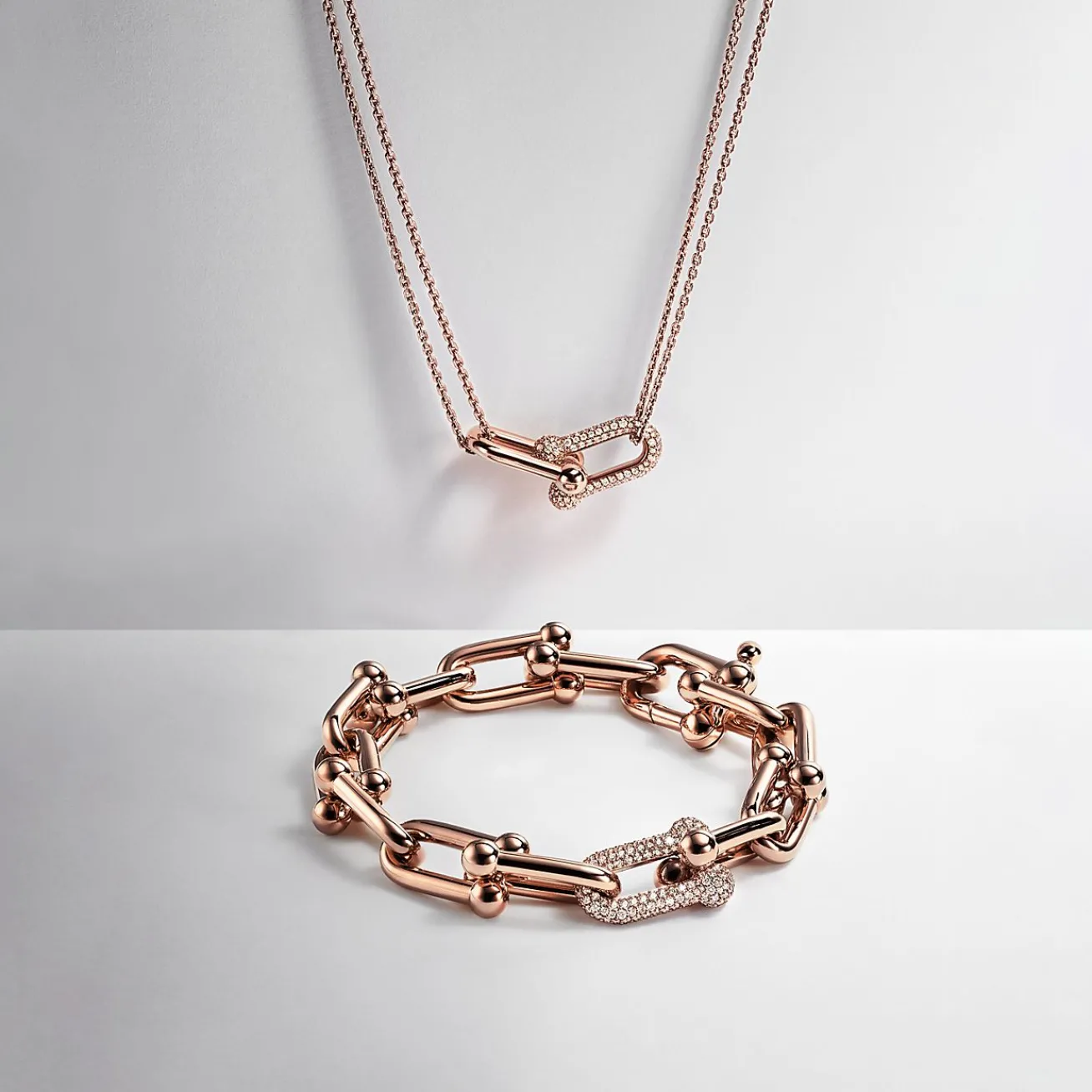 Tiffany & Co. Tiffany HardWear Large Double Link Pendant in Rose Gold with Pavé Diamonds | ^ Necklaces & Pendants|Gifts for Her