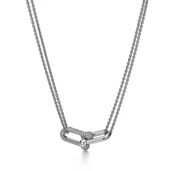 Tiffany & Co. Tiffany HardWear Large Double Link Pendant in White Gold with Pavé Diamonds | ^ Necklaces & Pendants|Diamond Jewelry