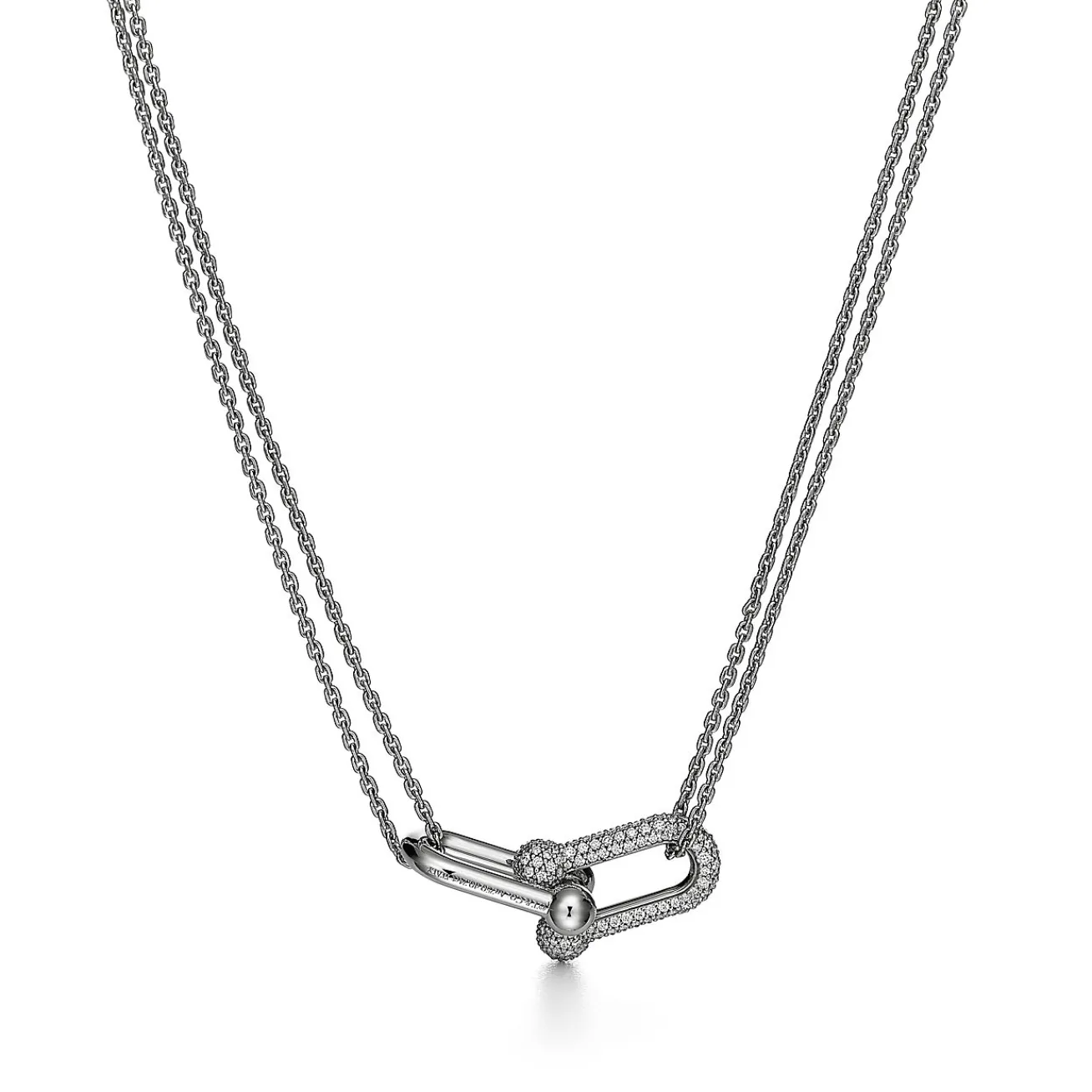 Tiffany & Co. Tiffany HardWear Large Double Link Pendant in White Gold with Pavé Diamonds | ^ Necklaces & Pendants|Diamond Jewelry