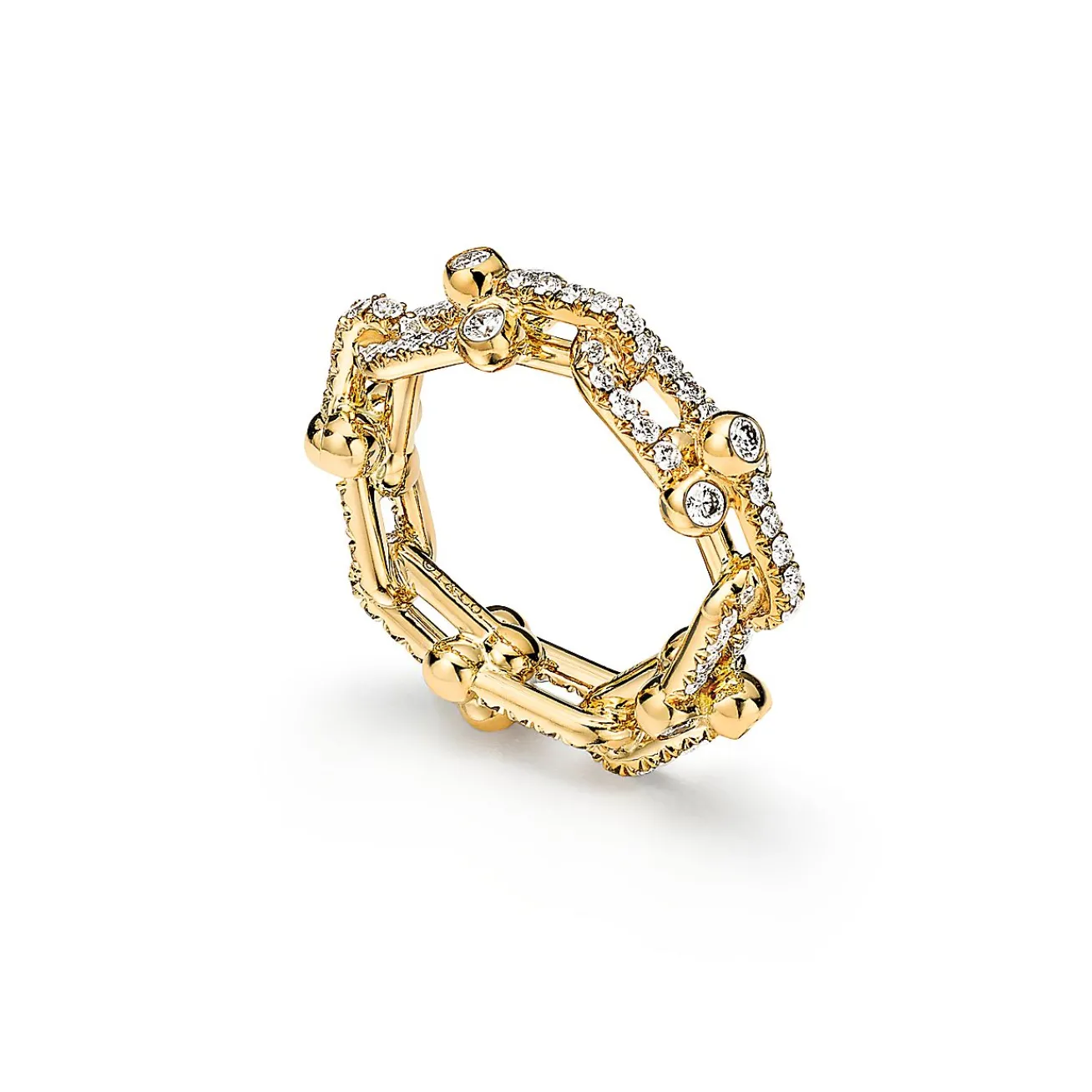 Tiffany & Co. Tiffany HardWear Small Link Ring in Yellow Gold with Pavé Diamonds | ^ Rings|New Jewelry