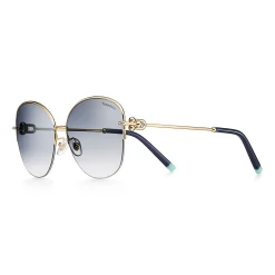 Tiffany & Co. Tiffany HardWear Sunglasses in Pale Gold-colored Metal with Blue Lenses | ^ Tiffany HardWear|Sunglasses