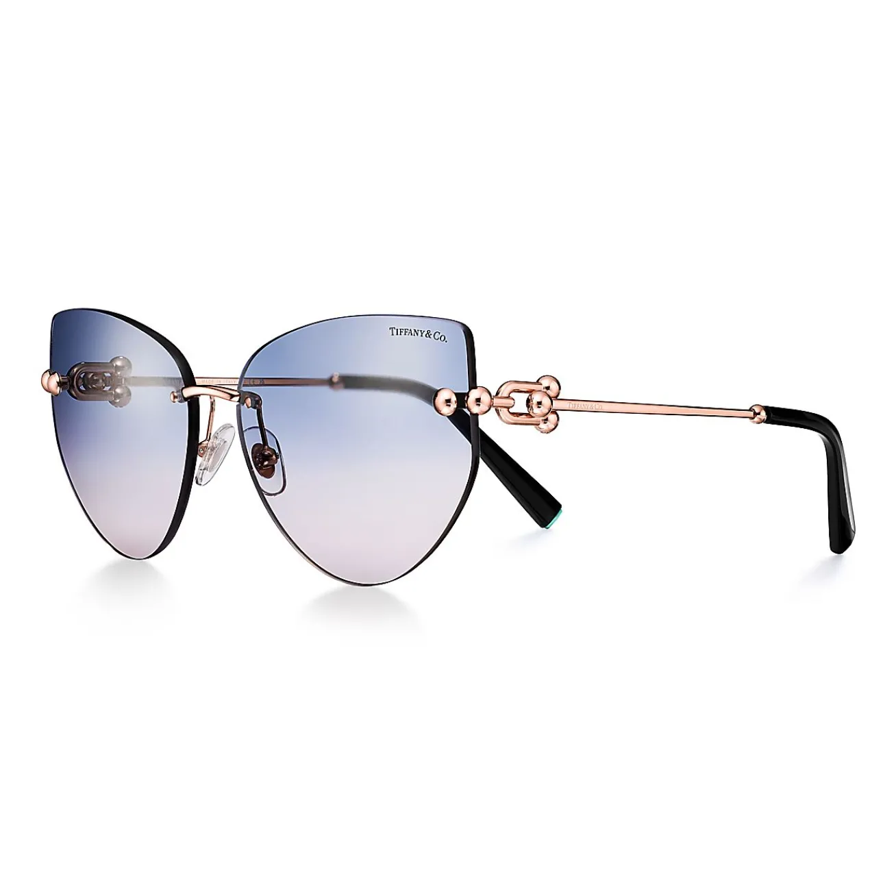 Tiffany & Co. Tiffany HardWear Sunglasses in Rose Gold-colored Metal with Blue Lenses | ^Women Tiffany HardWear|Sunglasses