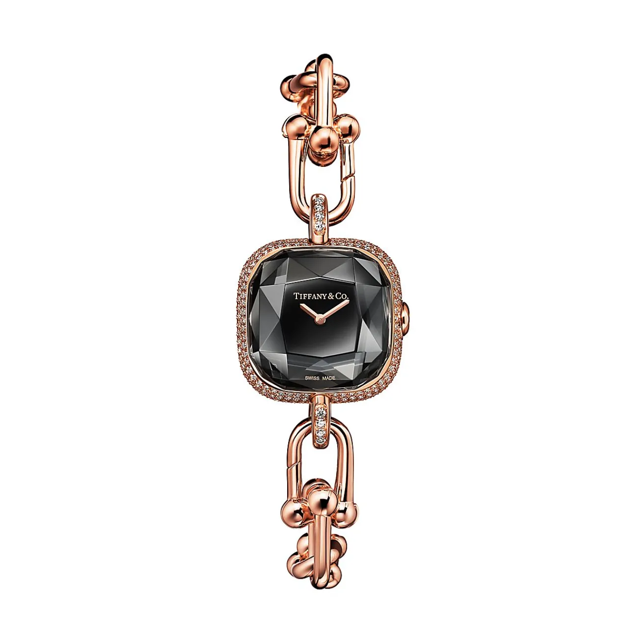 Tiffany & Co. Tiffany HardWear Watch in Rose Gold with Pavé Diamonds and Black Lacquer | ^Women Fine Watches|Tiffany HardWear