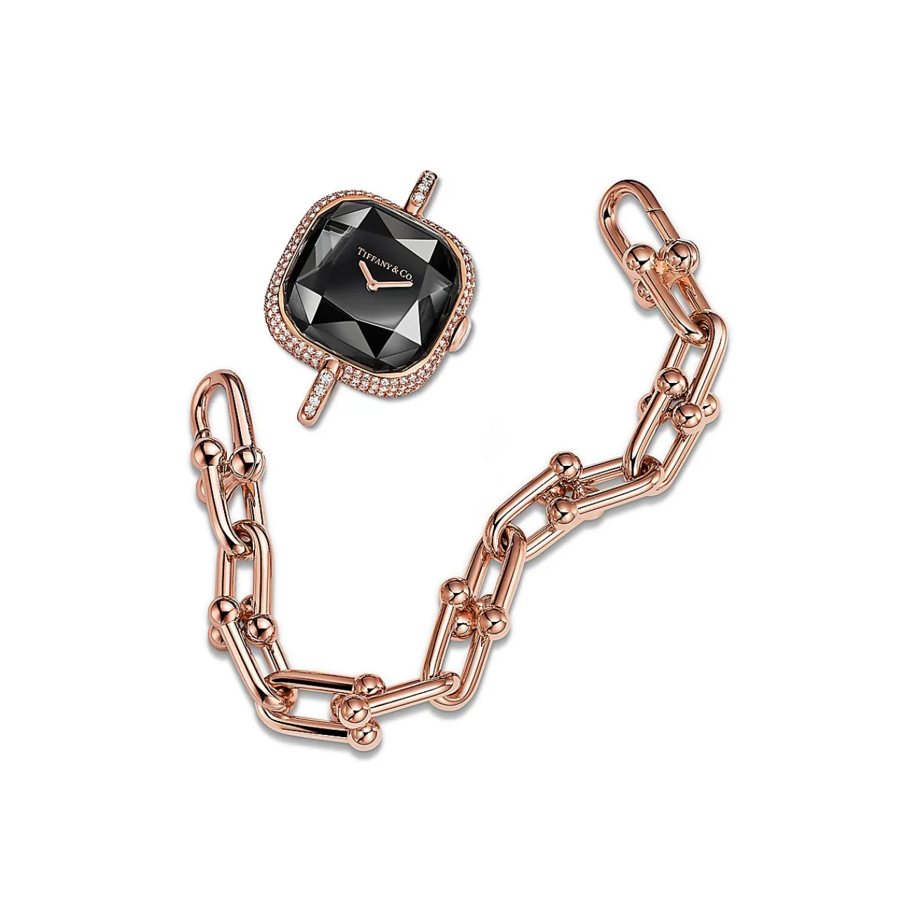 Tiffany & Co. Tiffany HardWear Watch in Rose Gold with Pavé Diamonds and Black Lacquer | ^Women Fine Watches|Tiffany HardWear
