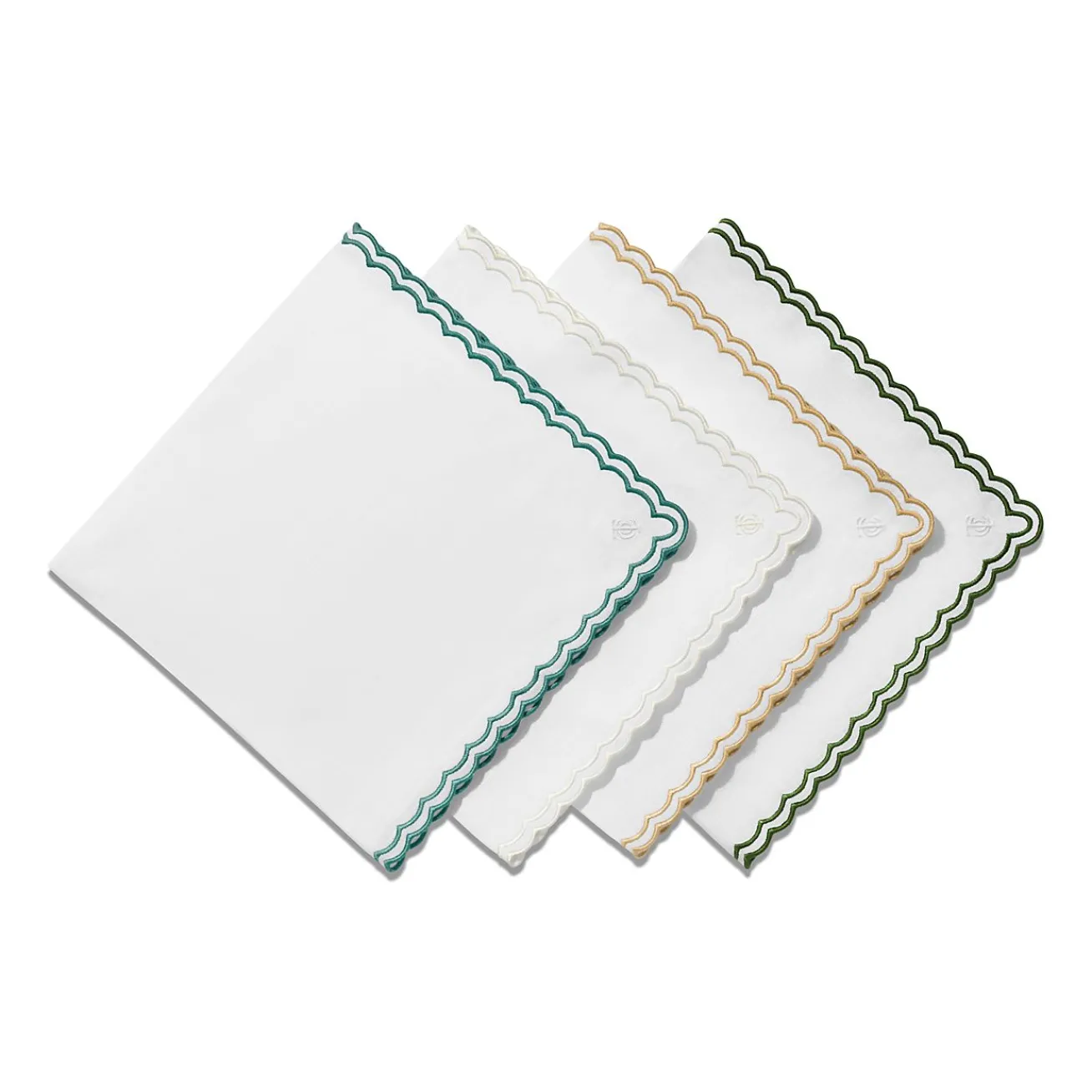 Tiffany & Co. Tiffany Home Essentials Scalloped Napkins in White Linen, Set of Four | ^ Decor|Table Linens