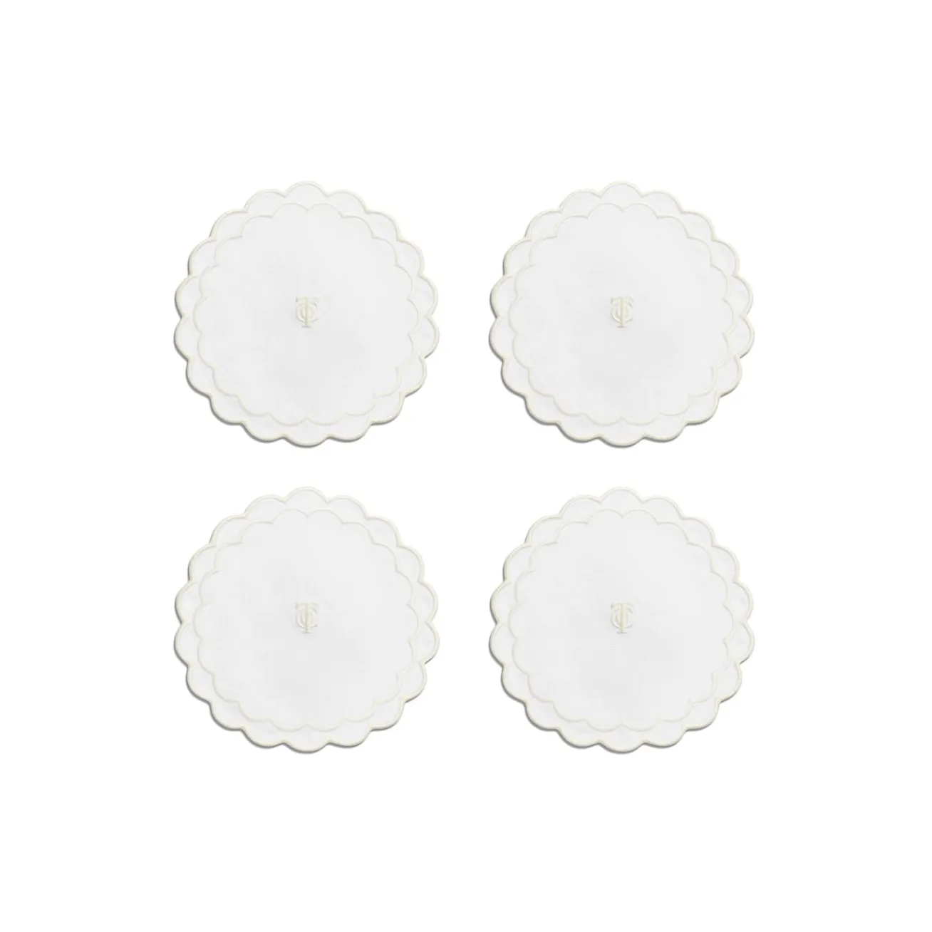Tiffany & Co. Tiffany Home Essentials Scalloped Coasters in White Linen, Set of Four | ^ Decor|Table Linens