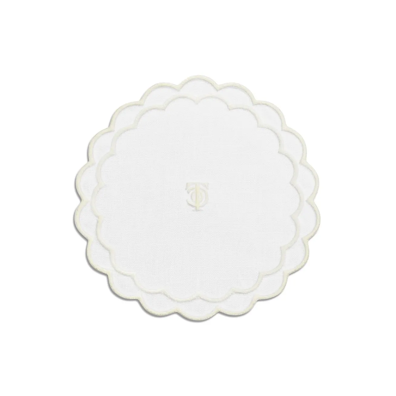 Tiffany & Co. Tiffany Home Essentials Scalloped Coasters in White Linen, Set of Four | ^ Decor|Table Linens