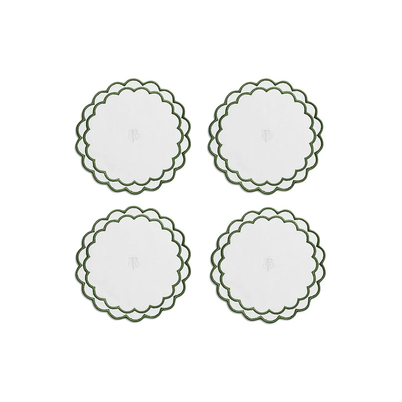 Tiffany & Co. Tiffany Home Essentials Scalloped Coasters in White Linen, Set of Four | ^ Decor|Table Linens