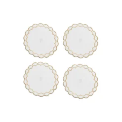 Tiffany & Co. Tiffany Home Essentials Scalloped Coasters in White Linen, Set of Four | ^ Decor|Table Linens