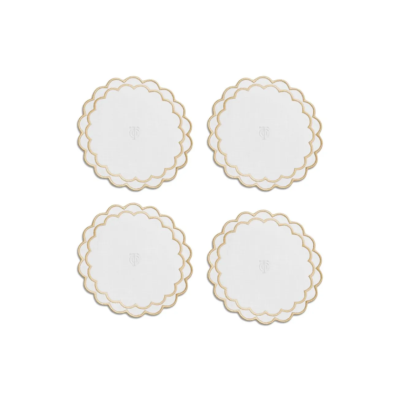 Tiffany & Co. Tiffany Home Essentials Scalloped Coasters in White Linen, Set of Four | ^ Decor|Table Linens
