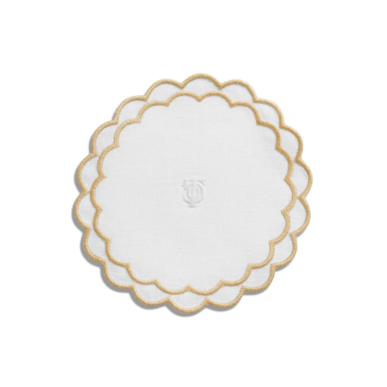 Tiffany & Co. Tiffany Home Essentials Scalloped Coasters in White Linen, Set of Four | ^ Decor|Table Linens