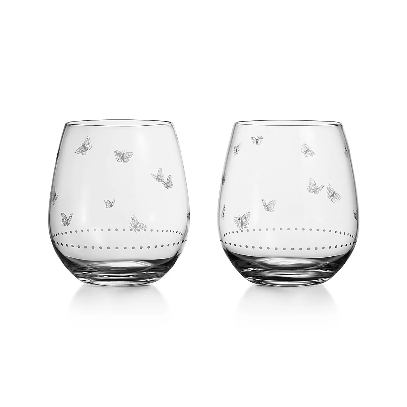 Tiffany & Co. Tiffany Jardin Stemless Red Wine Glasses in Etched Glass, Set of Two | ^ Glassware & Barware|Bar & Drinkware