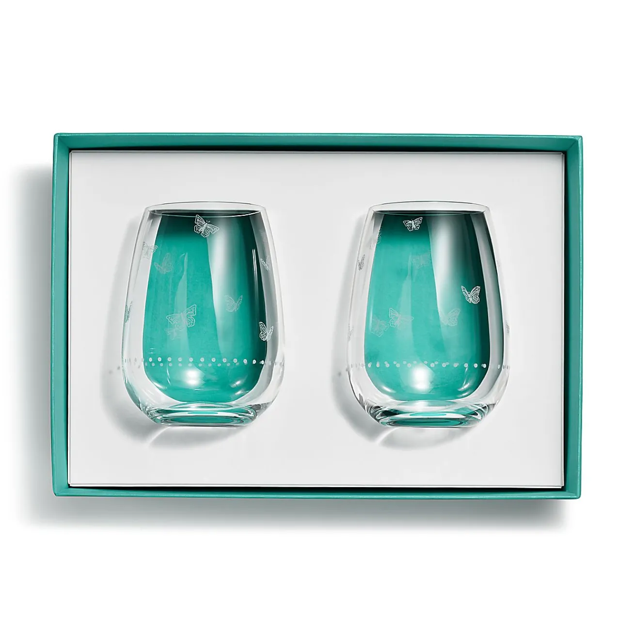 Tiffany & Co. Tiffany Jardin Stemless White Wine Glasses in Etched Glass, Set of Two | ^ Glassware & Barware|Bar & Drinkware
