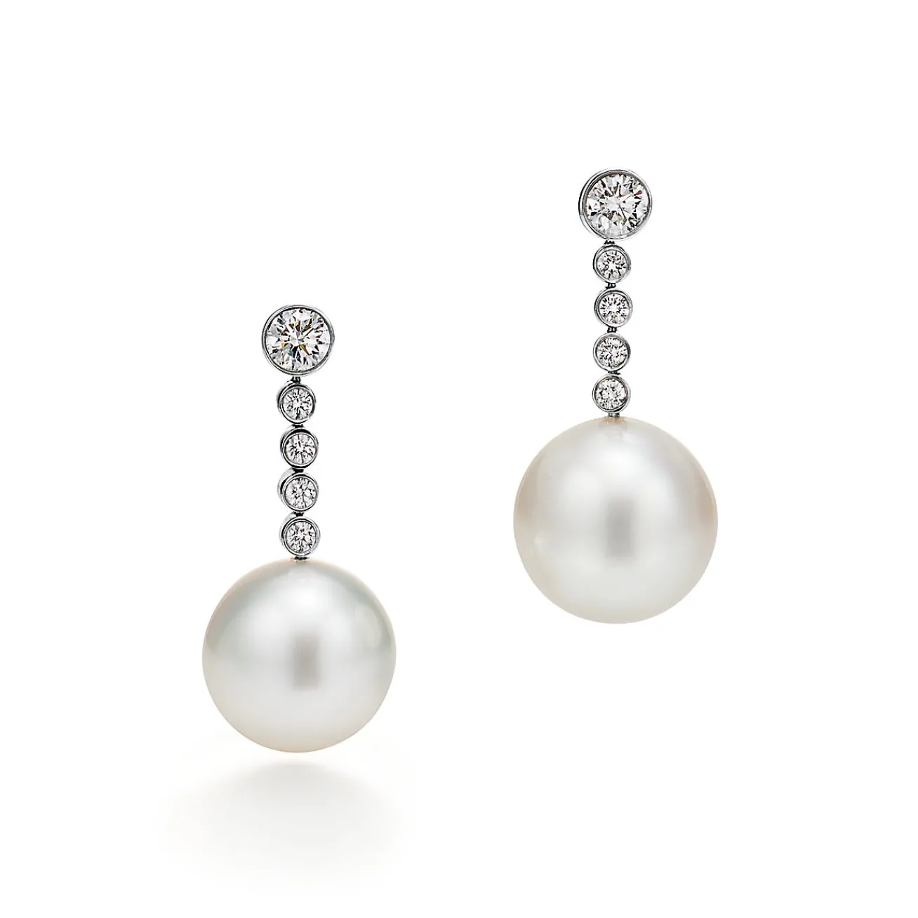 Tiffany & Co. Tiffany Jazz™ earrings in platinum with South Sea cultured pearls and diamonds. | ^ Earrings|Platinum Jewelry