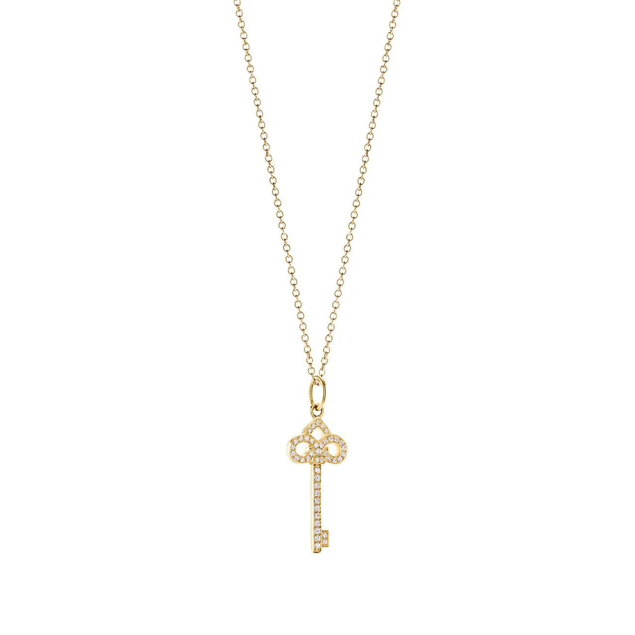 Tiffany & Co. Tiffany Keys fleur de lis key in 18k gold with diamonds, mini. | ^ Necklaces & Pendants|Gold Jewelry