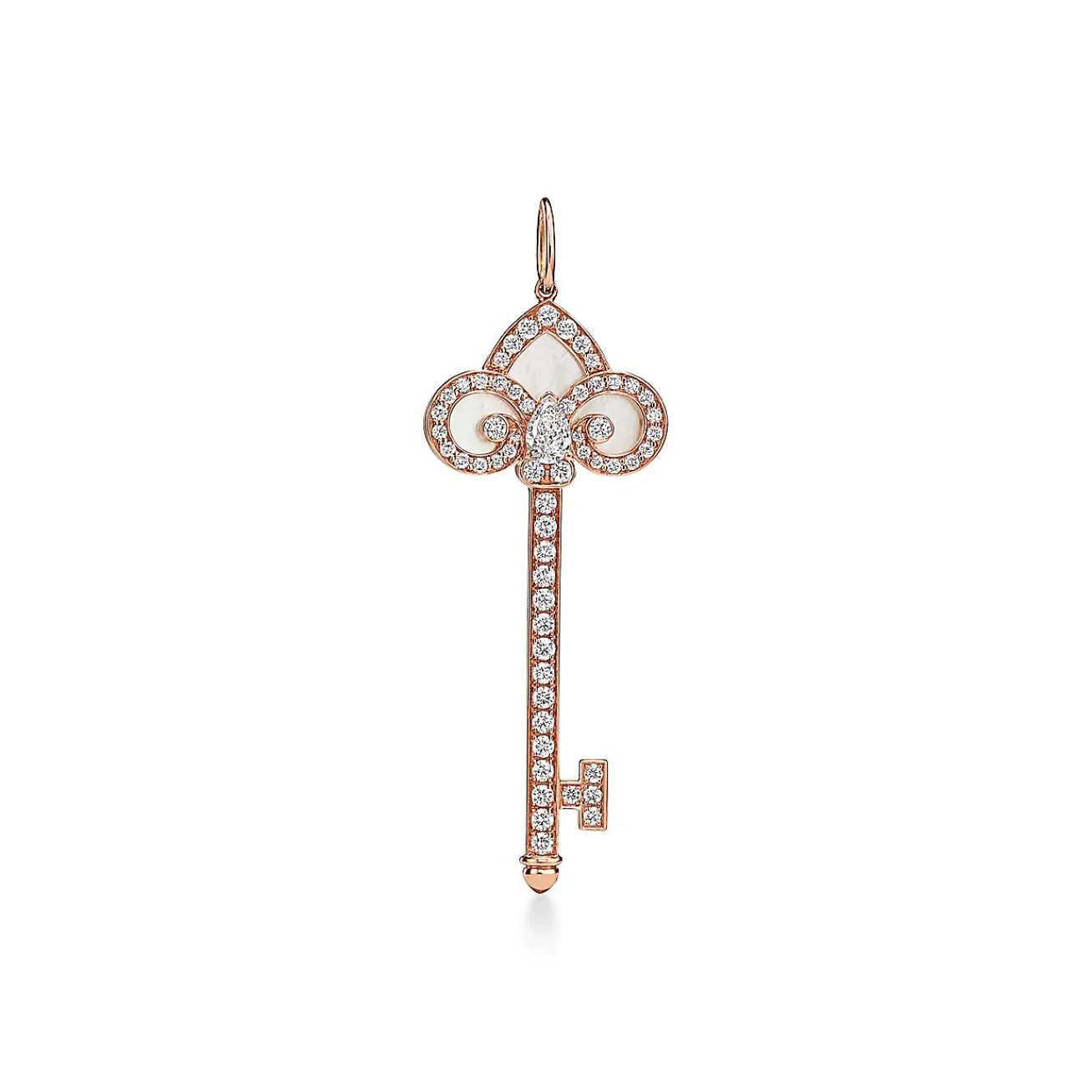 Tiffany & Co. Tiffany Keys Fleur de Lis Key in Rose Gold with Diamonds and Mother-of-pearl | ^ Rose Gold Jewelry|Diamond Jewelry