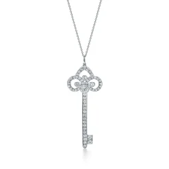 Tiffany & Co. Tiffany Keys fleur de lis key pendant in platinum with diamonds. | ^ Necklaces & Pendants|Platinum Jewelry