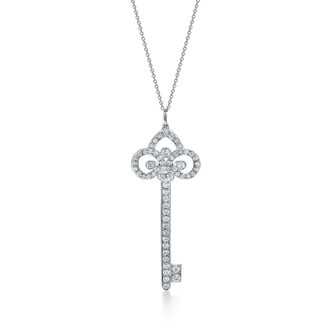 Tiffany & Co. Tiffany Keys fleur de lis key pendant in platinum with diamonds. | ^ Necklaces & Pendants|Platinum Jewelry