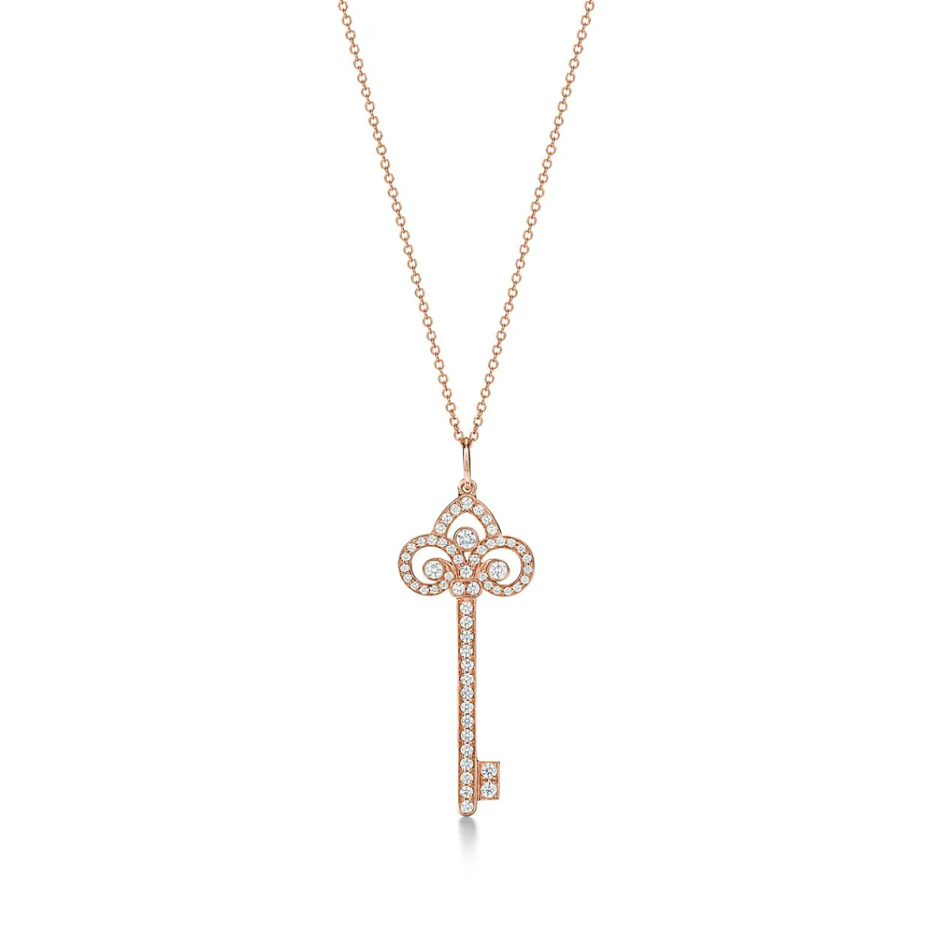 Tiffany & Co. Tiffany Keys fleur de lis key pendant in 18k rose gold with diamonds. | ^ Necklaces & Pendants|Rose Gold Jewelry