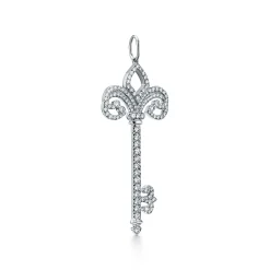 Tiffany & Co. Tiffany Keys fleur de lis key pendant in platinum with diamonds, medium. | ^ Platinum Jewelry|Diamond Jewelry