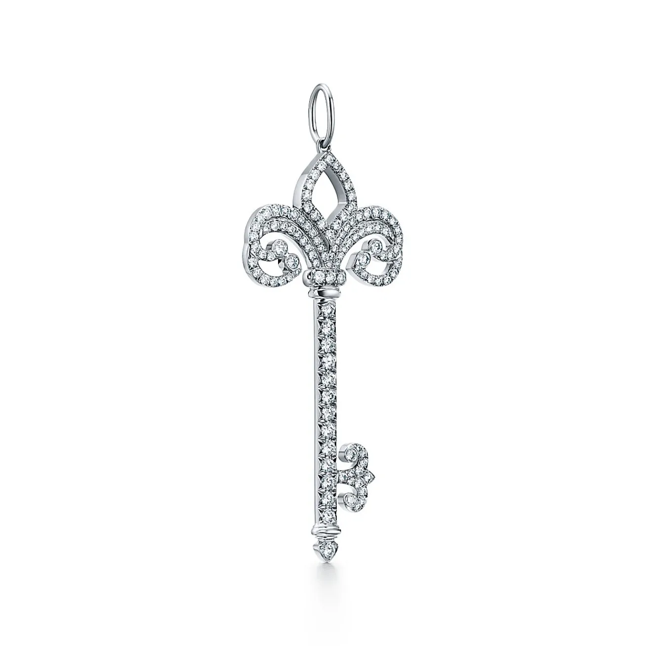 Tiffany & Co. Tiffany Keys fleur de lis key pendant in platinum with diamonds, medium. | ^ Platinum Jewelry|Diamond Jewelry