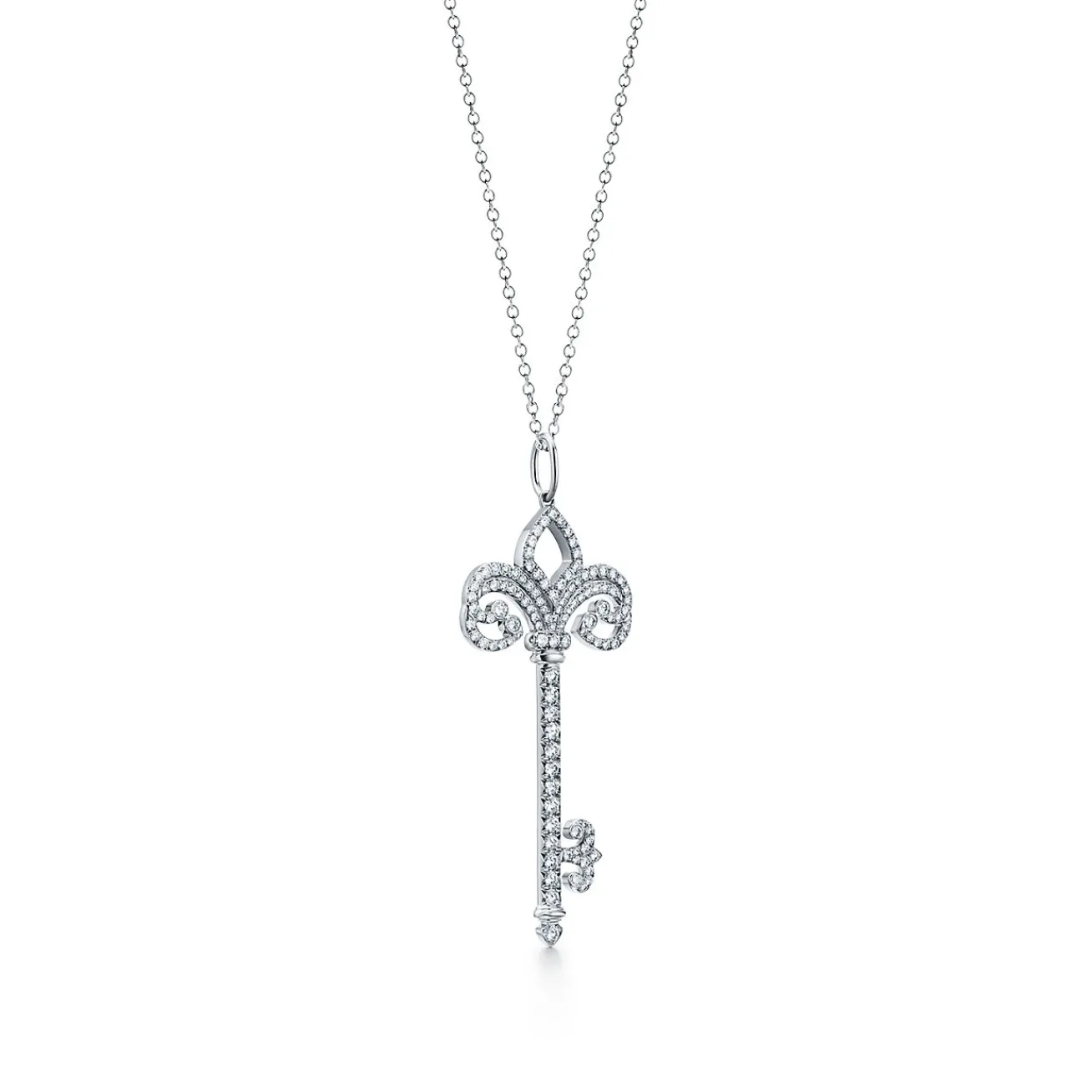 Tiffany & Co. Tiffany Keys fleur de lis key pendant in platinum with diamonds, medium. | ^ Necklaces & Pendants|Platinum Jewelry