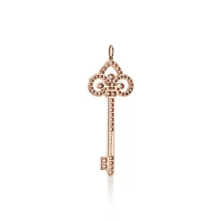 Tiffany & Co. Tiffany Keys fleur de lis key pendant in 18k rose gold with diamonds, large. | ^ Rose Gold Jewelry|Diamond Jewelry