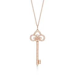 Tiffany & Co. Tiffany Keys fleur de lis key pendant in 18k rose gold with diamonds, large. | ^ Necklaces & Pendants|Rose Gold Jewelry