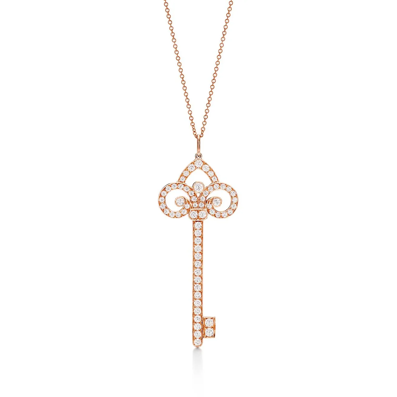 Tiffany & Co. Tiffany Keys fleur de lis key pendant in 18k rose gold with diamonds, large. | ^ Necklaces & Pendants|Rose Gold Jewelry