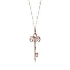 Tiffany & Co. Tiffany Keys fleur de lis key pendant in 18k rose gold with diamonds, medium. | ^ Necklaces & Pendants|Rose Gold Jewelry