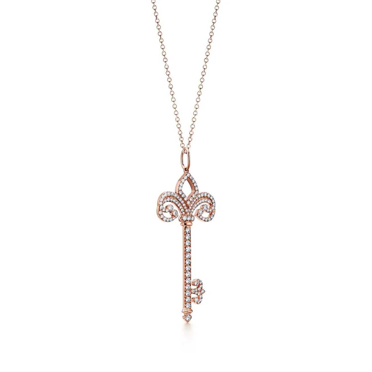 Tiffany & Co. Tiffany Keys fleur de lis key pendant in 18k rose gold with diamonds, medium. | ^ Necklaces & Pendants|Rose Gold Jewelry