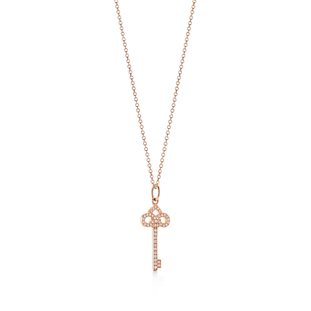 Tiffany & Co. Tiffany Keys fleur de lis key in 18k rose gold with diamonds, mini. | ^ Necklaces & Pendants