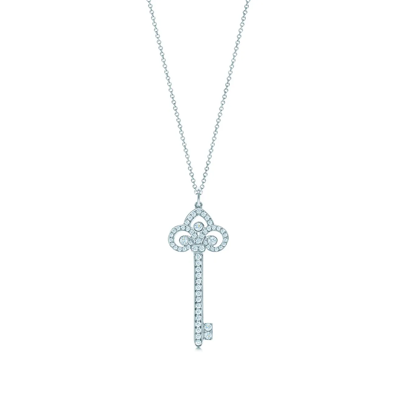 Tiffany & Co. Tiffany Keys fleur de lis key pendant in platinum with diamonds. | ^ Necklaces & Pendants|Platinum Jewelry