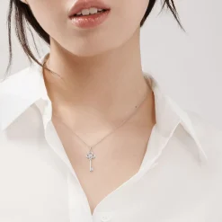 Tiffany & Co. Tiffany Keys mini crown key pendant in 18k white gold with diamonds. | ^ Necklaces & Pendants|Diamond Jewelry