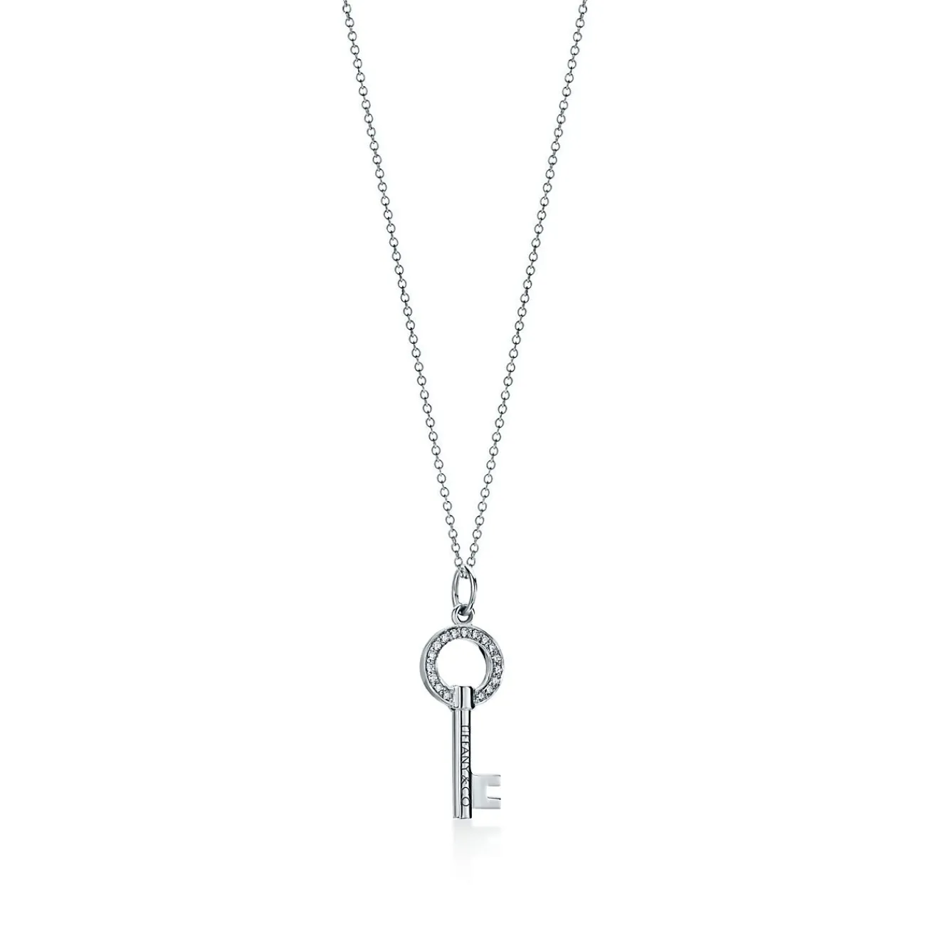 Tiffany & Co. Tiffany Keys modern keys open round key pendant in 18k white gold with diamonds. | ^ Necklaces & Pendants|Diamond Jewelry