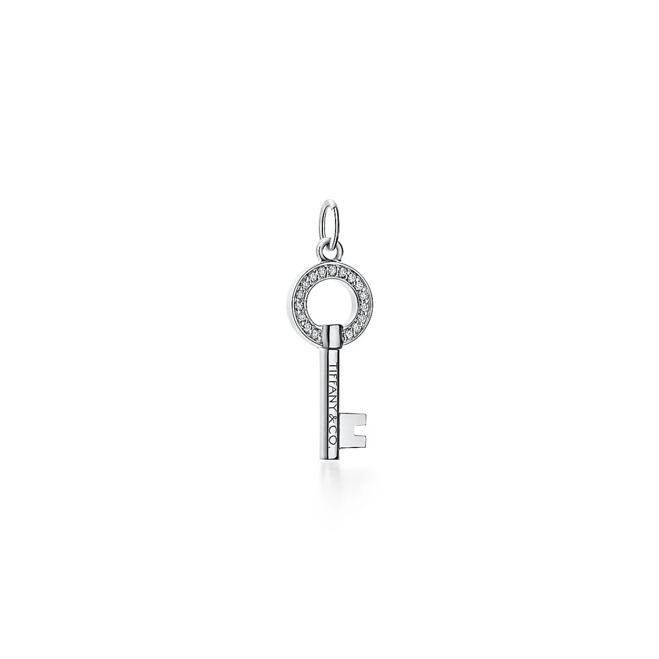 Tiffany & Co. Tiffany Keys modern keys open round key pendant in 18k white gold with diamonds. | ^ Diamond Jewelry