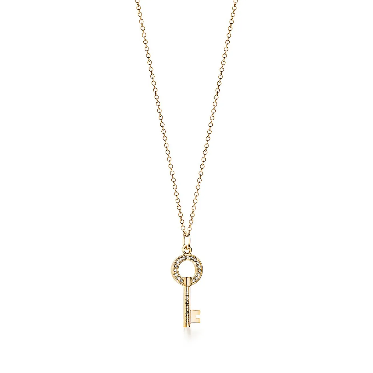 Tiffany & Co. Tiffany Keys modern keys open round key pendant in 18k gold with diamonds, mini. | ^ Gold Jewelry|Diamond Jewelry