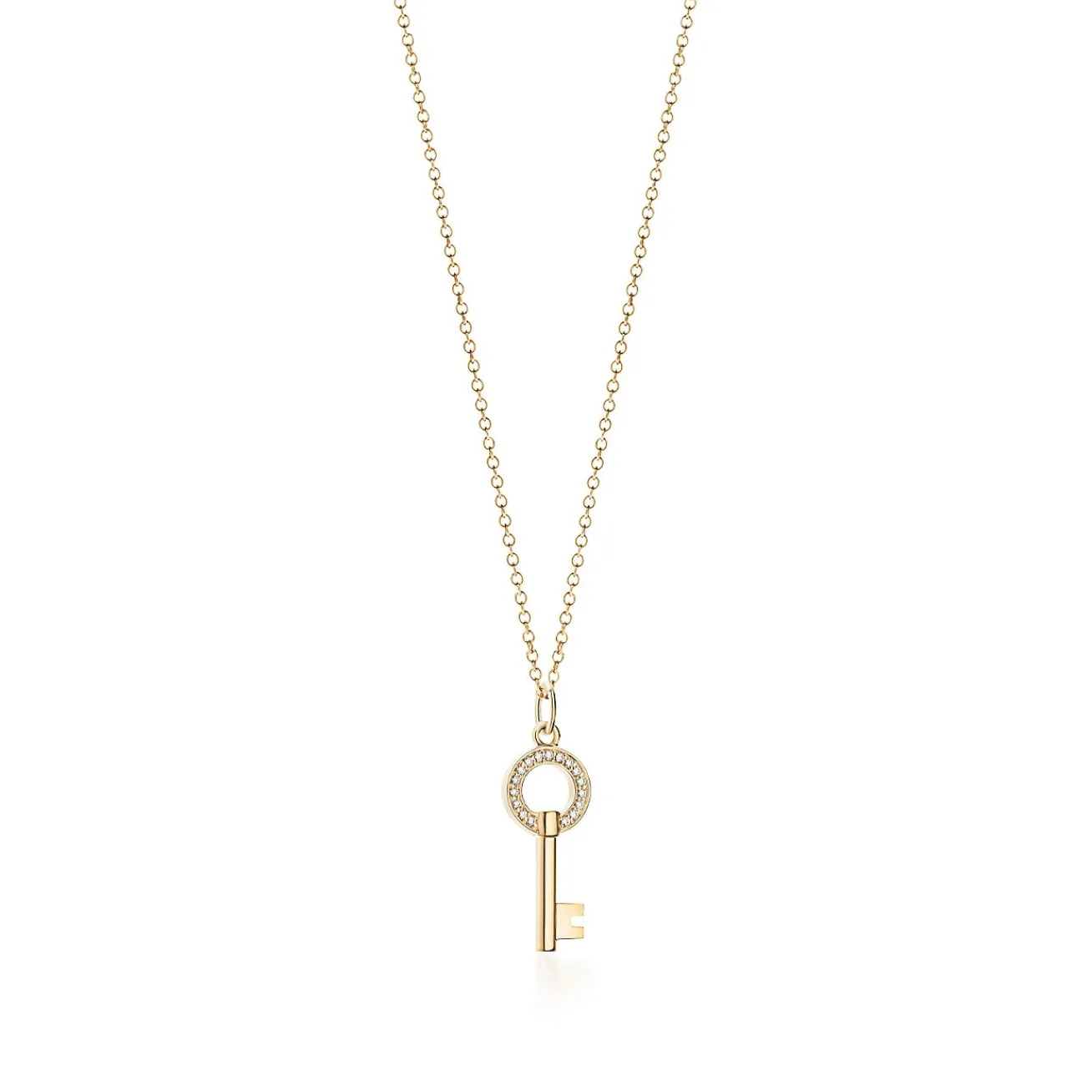 Tiffany & Co. Tiffany Keys modern keys open round key pendant in 18k gold with diamonds, mini. | ^ Necklaces & Pendants|Gold Jewelry
