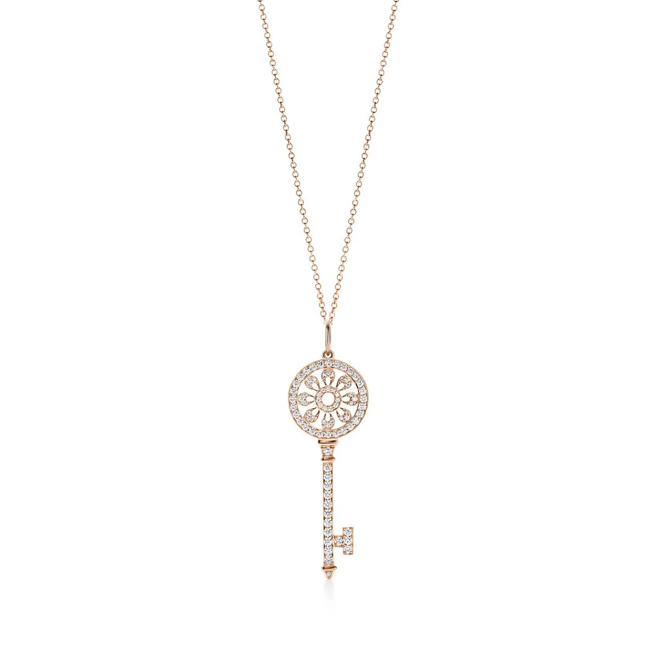Tiffany & Co. Tiffany Keys petals key pendant in 18k rose gold with diamonds, medium. | ^ Necklaces & Pendants|Rose Gold Jewelry