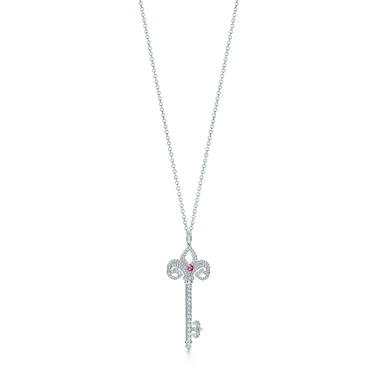 Tiffany & Co. Tiffany Keys Tiffany Fleur de Lis key pendant in platinum with gemstones. | ^ Necklaces & Pendants|Platinum Jewelry