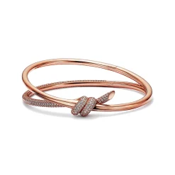 Tiffany & Co. Tiffany Knot Double Row Hinged Bangle in Rose Gold with Diamonds | ^ Bracelets|Rose Gold Jewelry