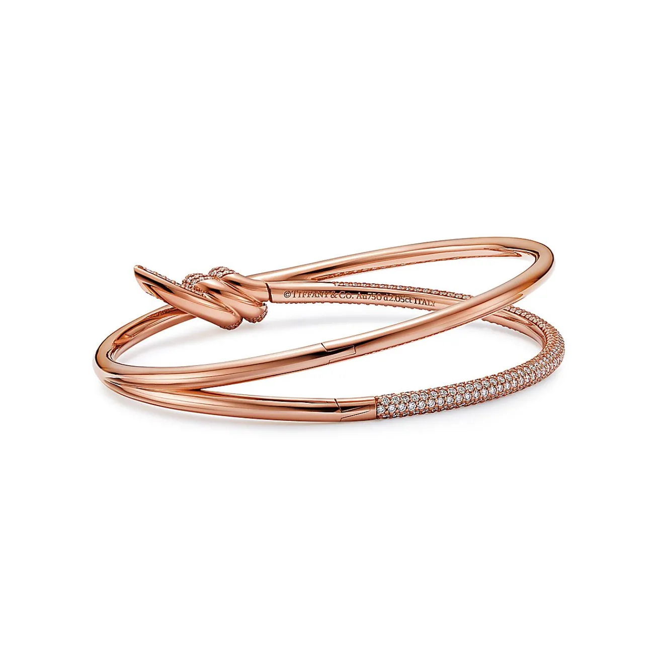 Tiffany & Co. Tiffany Knot Double Row Hinged Bangle in Rose Gold with Diamonds | ^ Bracelets|Rose Gold Jewelry