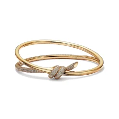 Tiffany & Co. Tiffany Knot Double Row Hinged Bangle in Yellow Gold with Diamonds | ^ Bracelets|Gold Jewelry